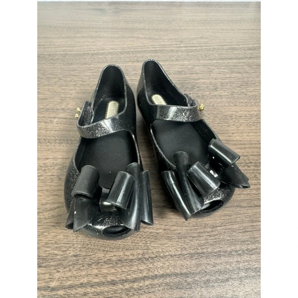 Mini Melissa Toddler Girls Black‎ Glitter Jelly Bow Shoes Mary Jane Size 8